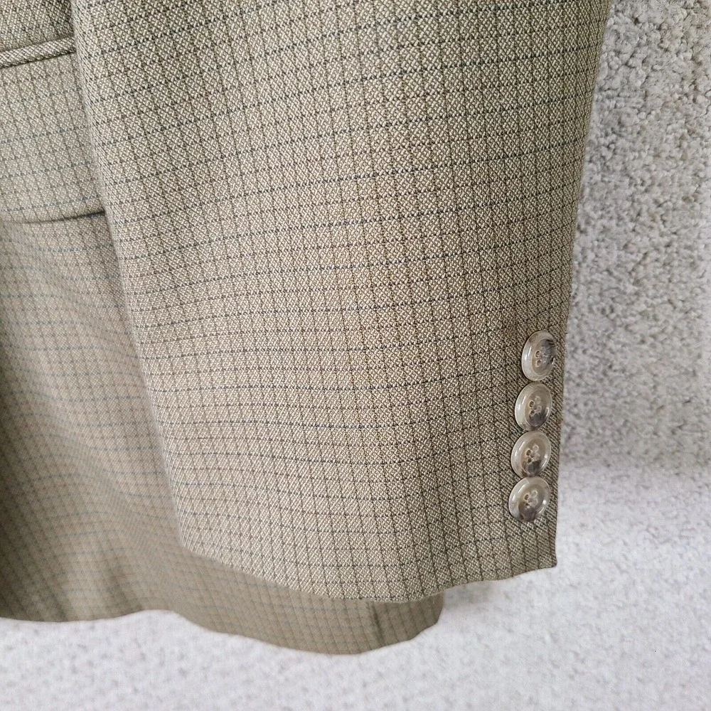 Haggar Jacket Mens 42 Brown Blue Check‎ Blazer 2 Button Suit Coat USA Made